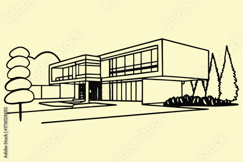 Vector illustration of a house plan with a detailed sketch of the interior, including a wall and window design, suitable for urban architecture and construction