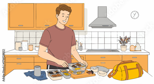 Meal Prepping A Man Packing Healthy Lunches for the Week