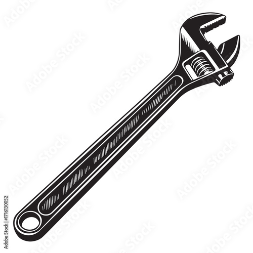 Black adjustable basin spanner Silhouette Vector, High Quality Illustration on White Background