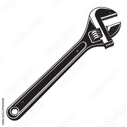 Black adjustable basin spanner Silhouette Vector, High Quality Illustration on White Background