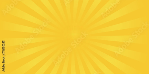 Yellow banner with Sun rays, yellow lines background, light