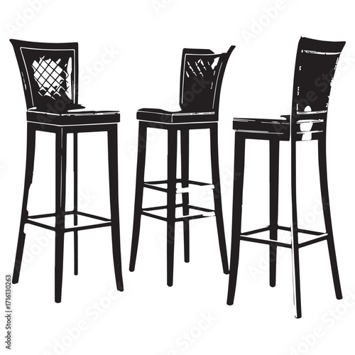Black bar stools Silhouette Vector, High Quality Illustration on White Background