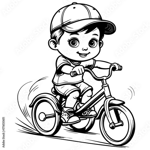 Boy riding tricycle