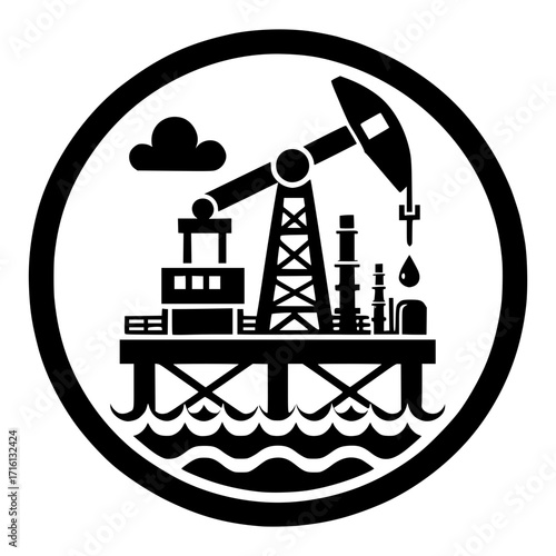 Oil Rig black vector icon on transparent background 