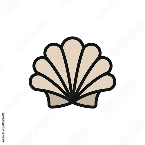 Seashell scallop icon in color with line for seaside, beach, and summer visuals.