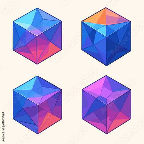 Geometric cubes with vibrant colors and gradients, modern design, artistic concept, abstract shapes