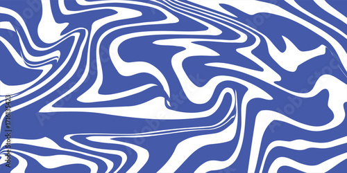 Blue wavy lines abstract background. Trendy psychedelic retro style backdrop. Waves, swirl and twirl pattern. Twisted distorted vector texture. Y2k aesthetic design