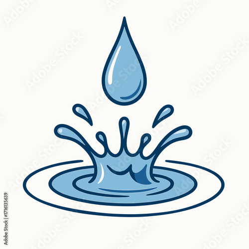 Artistic water droplet creating ripples in a pool, minimalist design, fluid dynamics concept, refreshing atmosphere