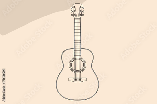 Outline of an acoustic guitar on a light background, minimalist design, musical instrument concept, artistic illustration