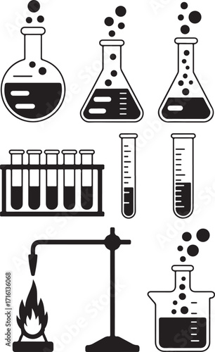 Scientific lab equipment bubbling and heating experiments