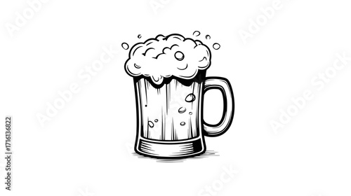 Mug of beer with foam, hand drawn style