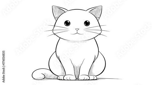 Cute cartoon cat, simple line drawing