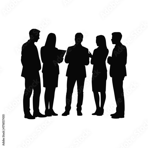 Silhouette of diverse business professionals standing together in a meeting or collaboration