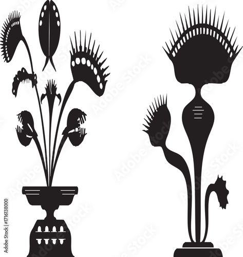 Collection of eight black and white plant icons in a grid pattern on a white background