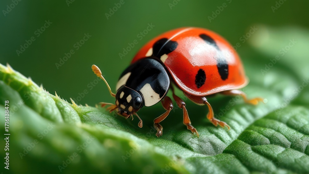 Fototapeta premium Ladybug on green leaf close-up