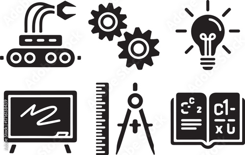 Innovation and education icons for learning and industry