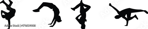 Silhouette set of dancers in dynamic poses, ballet and contemporary dance concept, black and white vector illustration