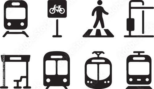Public transport icons for urban travel and city transit