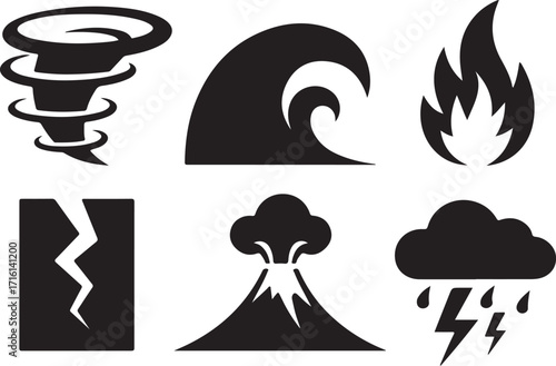 Natural disaster icons danger weather symbols emergency warning