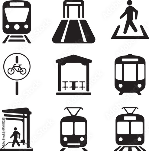 Transportation icons for urban transit and cycling