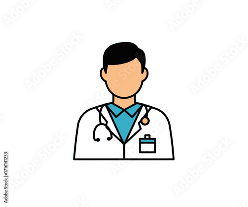 A stylized illustration of a doctor wearing a white coat and a stethoscope.
