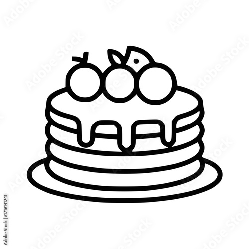 Sweet cake with fruit topping and cream outline vector
