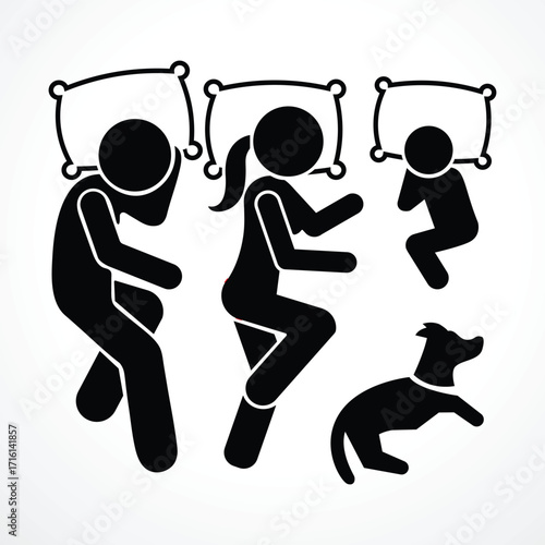 Family Sleeping Dog Silhouette Vector Illustration