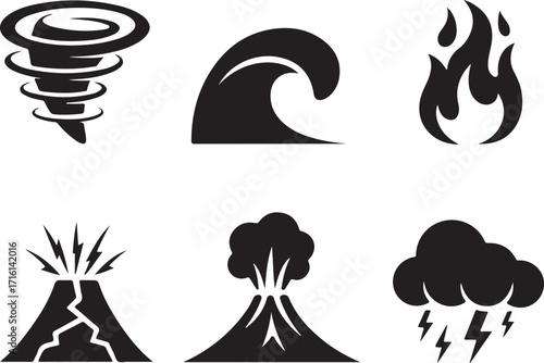 Natural disaster icons danger weather emergency power elements