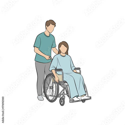 Nurse pushing a female patient in a wheelchair