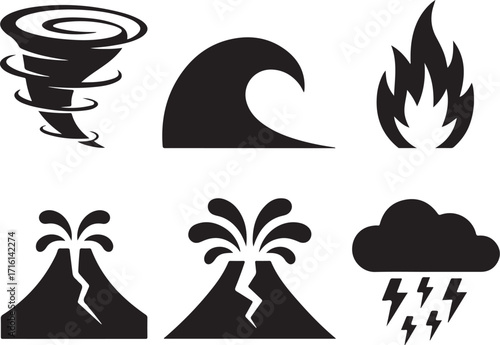 Natural disaster icons for safety and warning concepts
