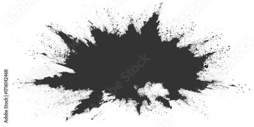 Abstract Black Powder Explosion on White Background Ink Splash, Explosive black powder burst effect isolated on white background. Black chalk explosion. black powder explosion.