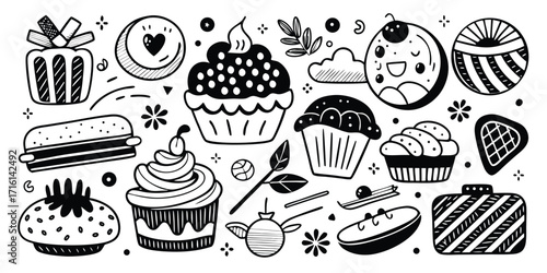 Whimsical hand drawn desserts and sweets collection fun treats and gifts for celebrations