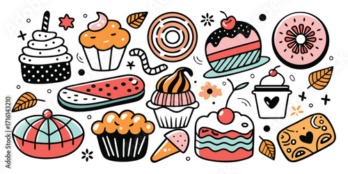 Charming assortment of hand-drawn desserts and sweets for your sweet tooth