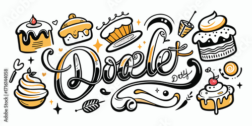 Delicious desserts and sweets hand drawn graphic with fun typography
