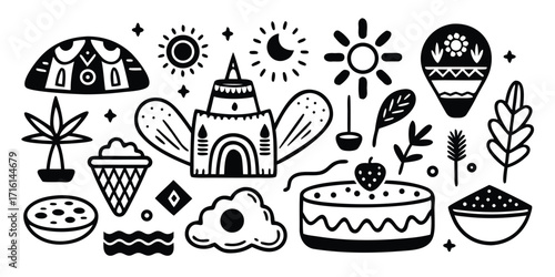 Whimsical hand-drawn desserts and sweets collection for festive celebrations