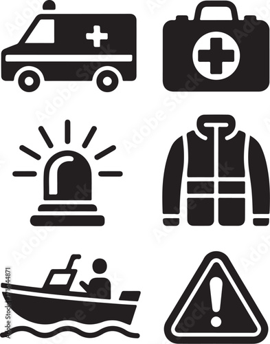 Emergency rescue and safety icons help people