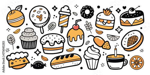 A delightful assortment of hand-drawn desserts and sweets collection for culinary fun
