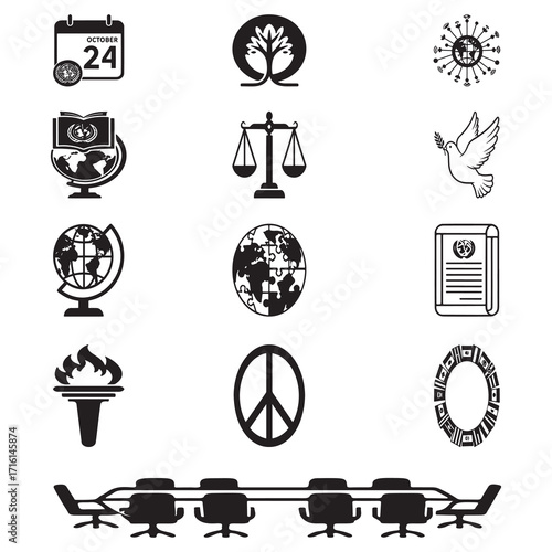 United States Emblem Set Featuring Symbols of Peace Justice Education and Global Unity