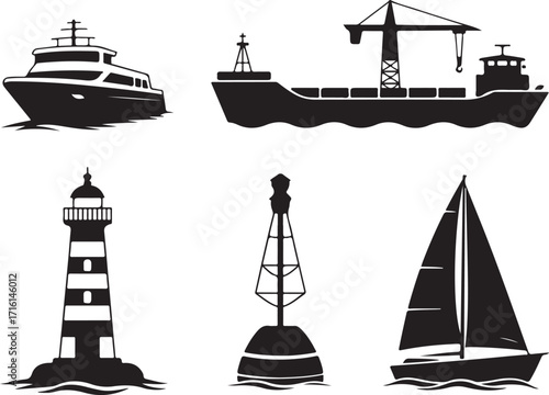 Nautical icons transport, navigation, and maritime industry