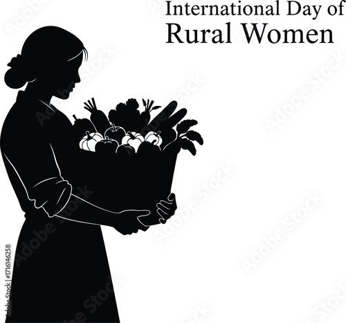 Vector art of silhouette of woman holding basket of vegetables for International Day of Rural Women
