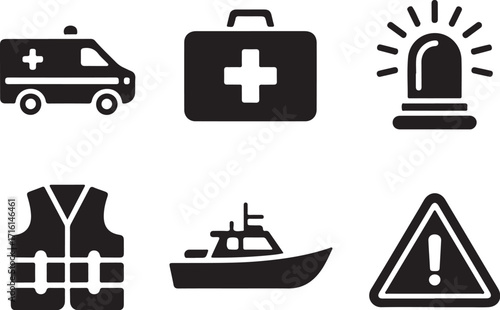 Emergency rescue and safety icons