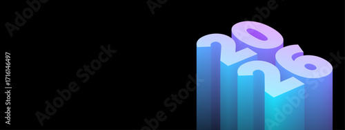 2026 new year card with modern gradient style 3d realistic year number. 3D illustration. Volumetric digits 2026 at an angle, place for text for New Year's greetings, New Year corporate banner.