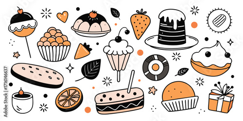 Charming hand-drawn dessert collection delicious sweets and treats for every occasion