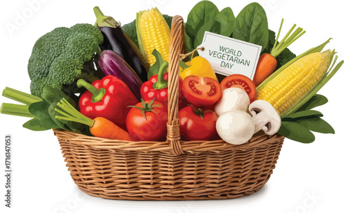 Vector art of basket with fresh vegetables