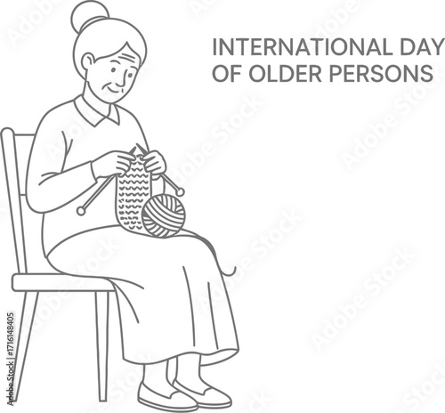 Vector art of grandmother knitting for International Day of Older Persons
