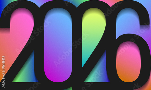 Happy new year 2026 design. With colorful truncated number illustrations. Premium vector design for poster, banner, greeting and new year 2026 celebration. Abstract minimal grainy gradient banner 2026