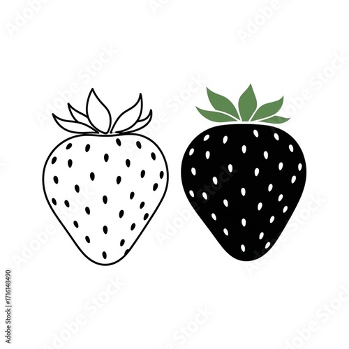 Halloweenfruitssingleicon two strawberries with different styles isolated on white background vector