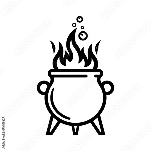 Halloweenfruitssingleicon isolated on white background, a cauldron with boiling liquid and flames