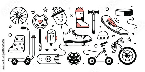 Collection of outdoor activities and sports equipment icons for festivals and recreation