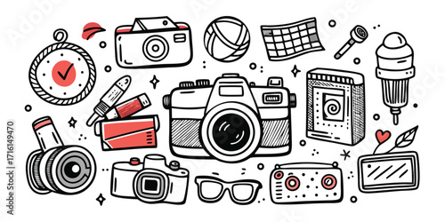 Creative photography travel and recording elements collection artistic drawing style